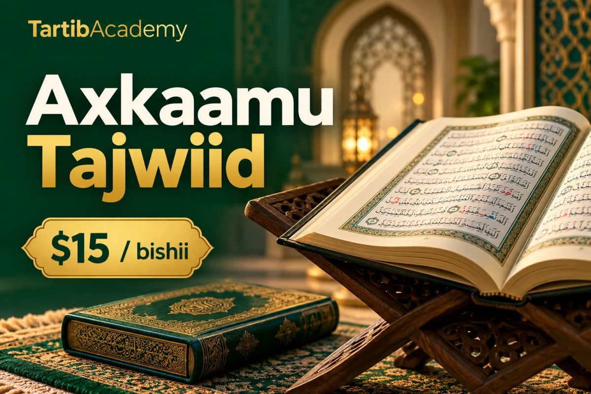 Axkaamu Tajwiid: barashada xeerarka akhriska Qur’aanka, $15 bishii.